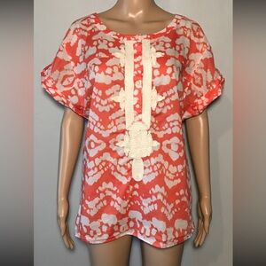 Banana Republic Women's Blouse Size L 100% Cotton Embroidered Detail Lightweight